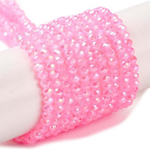 B09 glaspärlor electropläterade 3x2mm rondell fasett pearl pink