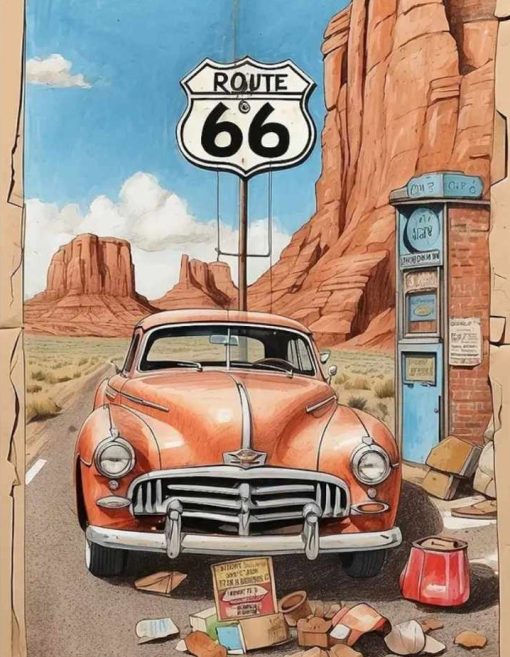 Diamant tavla route 66 rocka billy 50x70cm fyrkant